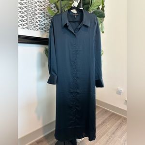 ELOQUII Satin Midi Shirt Dress | Deep Slate Blue